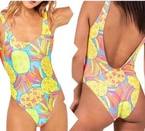 Chubbies Women’s Bathing Suit One Piece Pineapple Retro Neon Sz Med Vacation